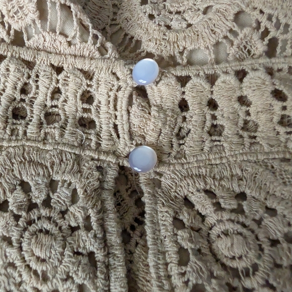 Boho Coastal Tan Beige Crochet Lace Medallion Sleeveless Tank Top Blouse XS - Picture 6 of 11